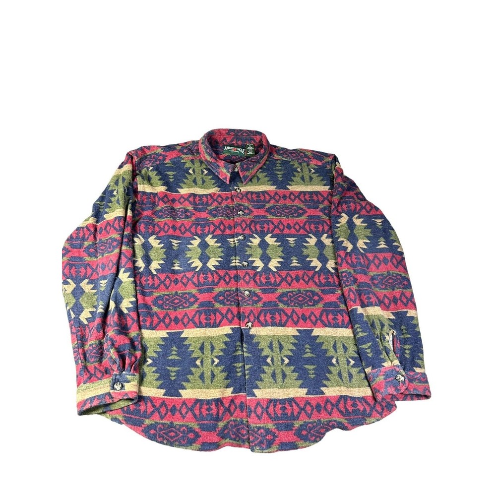 Patterned Aztec Print Button-Up Shirt - Multicolor Western